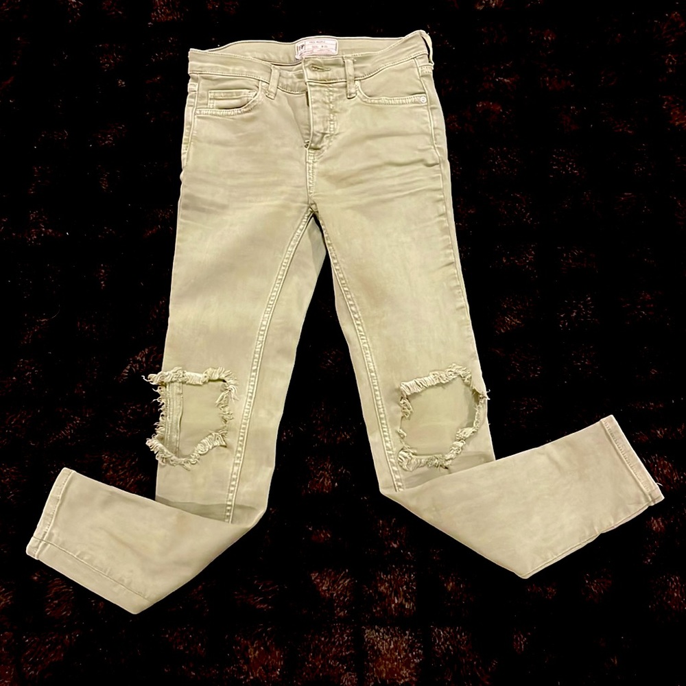 Free People | Army Green Distressed Denim